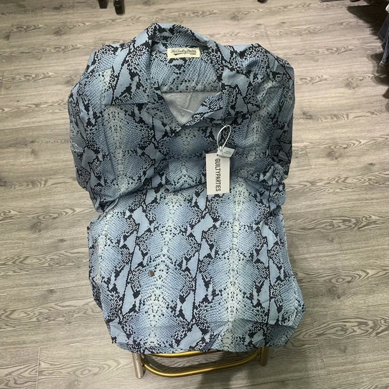 Classics Summer WACKO MARIA Shirts Full Print Leopard Rayon Short-sleeved Real Photos Hawaiian Shirt for Men Women