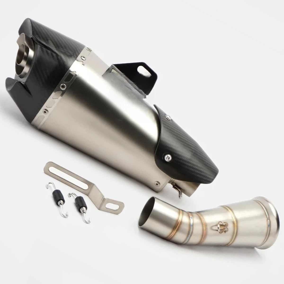 RS 51mm stainless steel lower link pipe for the ZONTES 703RR exhaust system, designed to connect to the original front section.