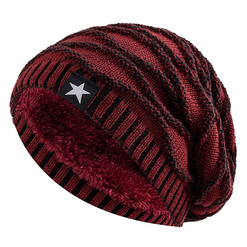Novos Chapéus de Inverno Unissex Folgados Adicionam Forro de Pele Masculino e Feminino Gorro Quente Casual com Decoração de Estrela de Cinco Pontas Chapéus de Inverno de Tricô