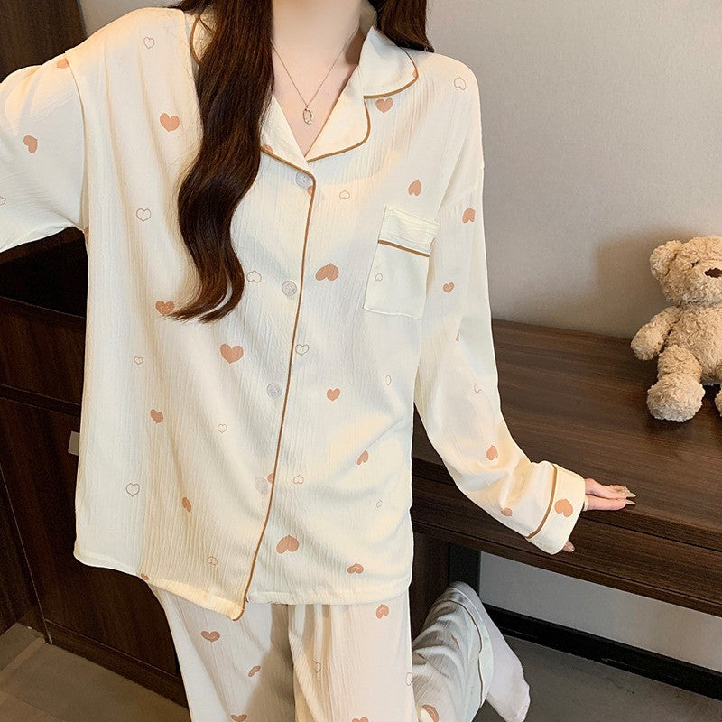 Women's Pajamas Set Bow Print Sleepwear Button Down Tops Long Pajama 2 Piece Suit Pyjama Femme Nightwear Loungewear for Winter