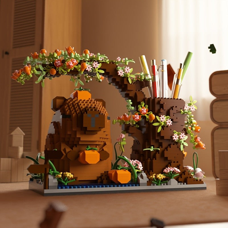 Porta Canetas Capivara de Blocos de Montar Organizador de Mesa Multifuncional para Material de Escritório Cosméticos Presente de Aniversário Decoração de Mesa