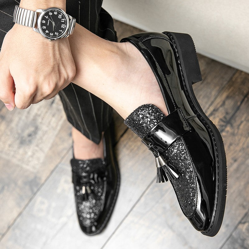 British Style Sequined Leather Shoes Men Golden Men's Loafers Big Size 38-47 Luxury Comfortable Business Shoes Men Formal Shoes