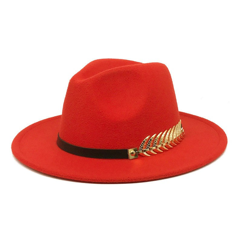 Fedora men's fedora neutral wide brim jazz hat feather belt autumn and winter british vintage panama hat