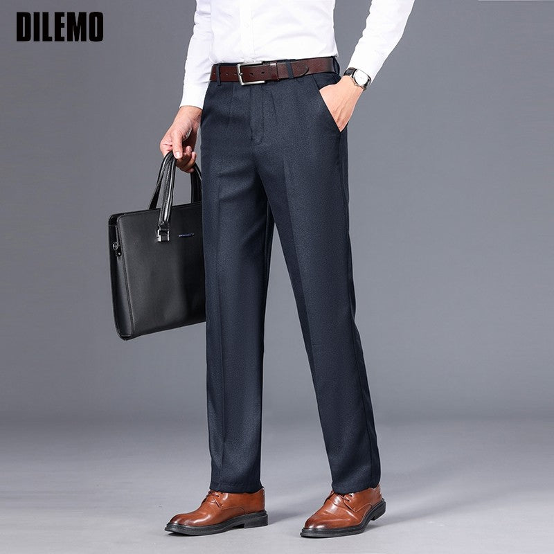 Top Quality 100% Cotton New Brand Casual Fashion Business Straight Long Dress Pants High Waist Trousers Men's Clothing