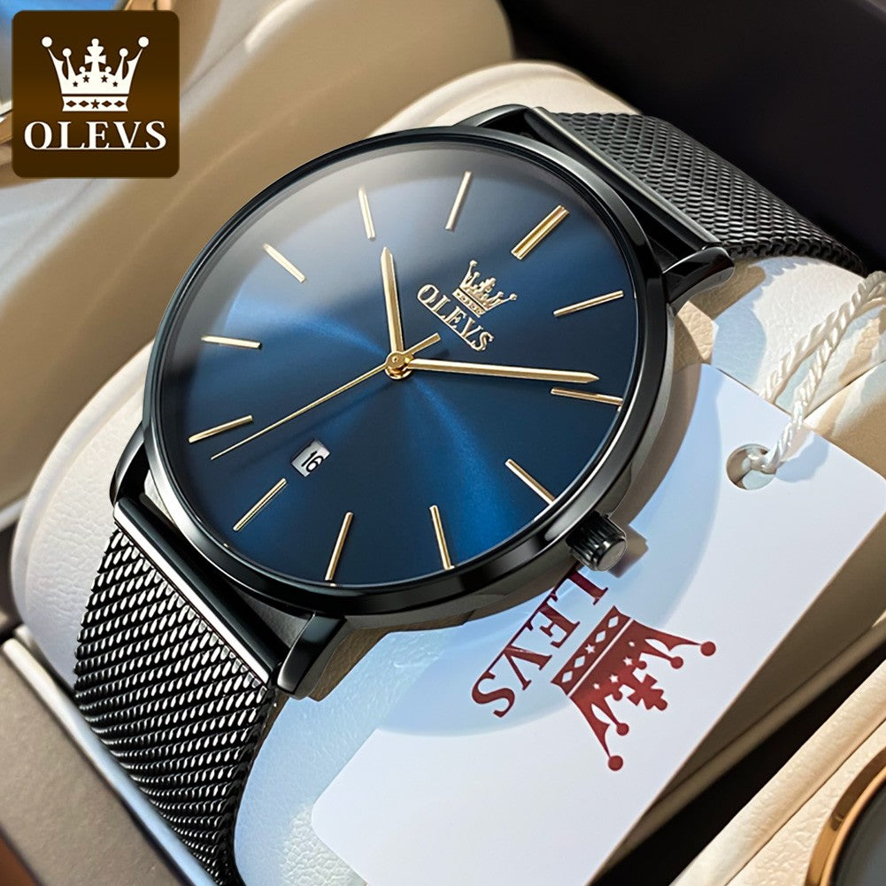 OLEVS 5869 Watch Man Casual Fashion Original Quartz Watch Waterproof Luminous Leather Strap Watches For Men Thin Watch Dial