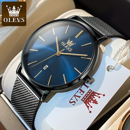 OLEVS 5869 Watch Man Casual Fashion Original Quartz Watch Waterproof Luminous Leather Strap Watches For Men Thin Watch Dial
