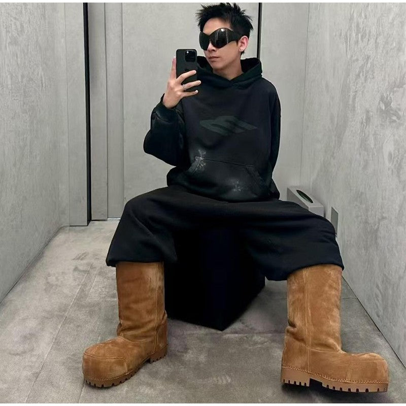 Fashionable Snow Boots Platform Elevating Warm Cotton Shoes Warm Big Head Design Long Boots Ladies All-over Brown Long Boots