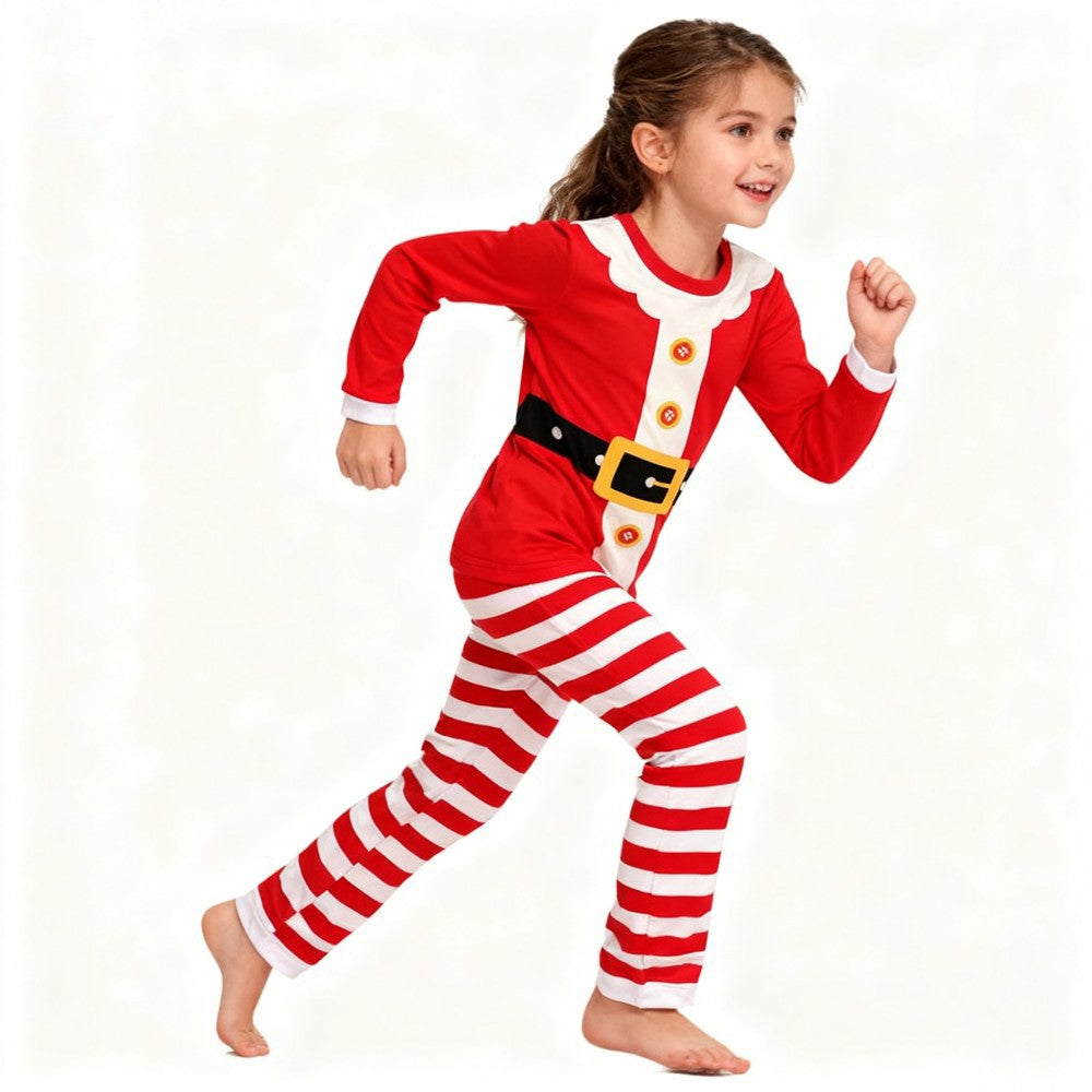 Boys Girls Christmas Pajamas Set Children Elf & Santa Costumes Baby Pijama Kids Long Sleeve Striped Pants Sleepwear For Xmas