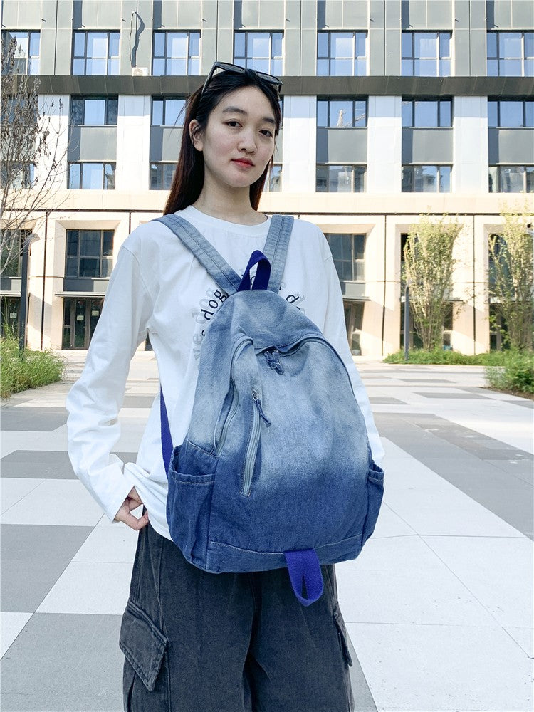 Men's and Women's Backpacks, Student Schoolbags, Large-Capacity Washed Denim Bags