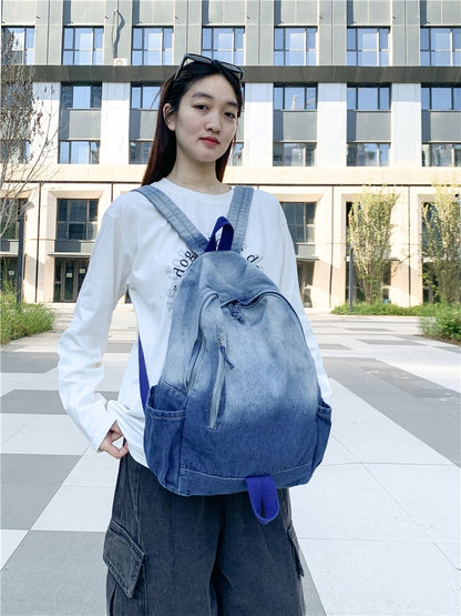 Men's and Women's Backpacks, Student Schoolbags, Large-Capacity Washed Denim Bags