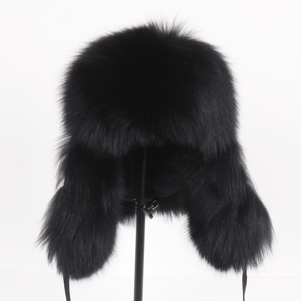 2025 Novo Chapéu Feminino Ushanka Russo de Pele de Raposa Natural Inverno Grosso Quente Orelhas Moda Chapéu Bomber Senhora Gorro Genuíno de Pele de Raposa Real
