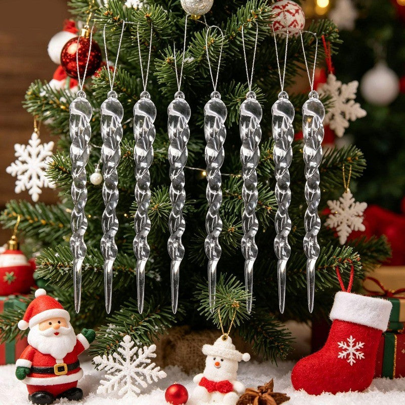 60/12PCS Clear Acrylic Icicle Christmas Ornaments Crystal Hanging Pendant Spiral Strip Icicle for Xmas Tree Wedding Party Decor
