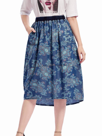 Women Plus Size Woven Spring And Autumn Denim Skirt