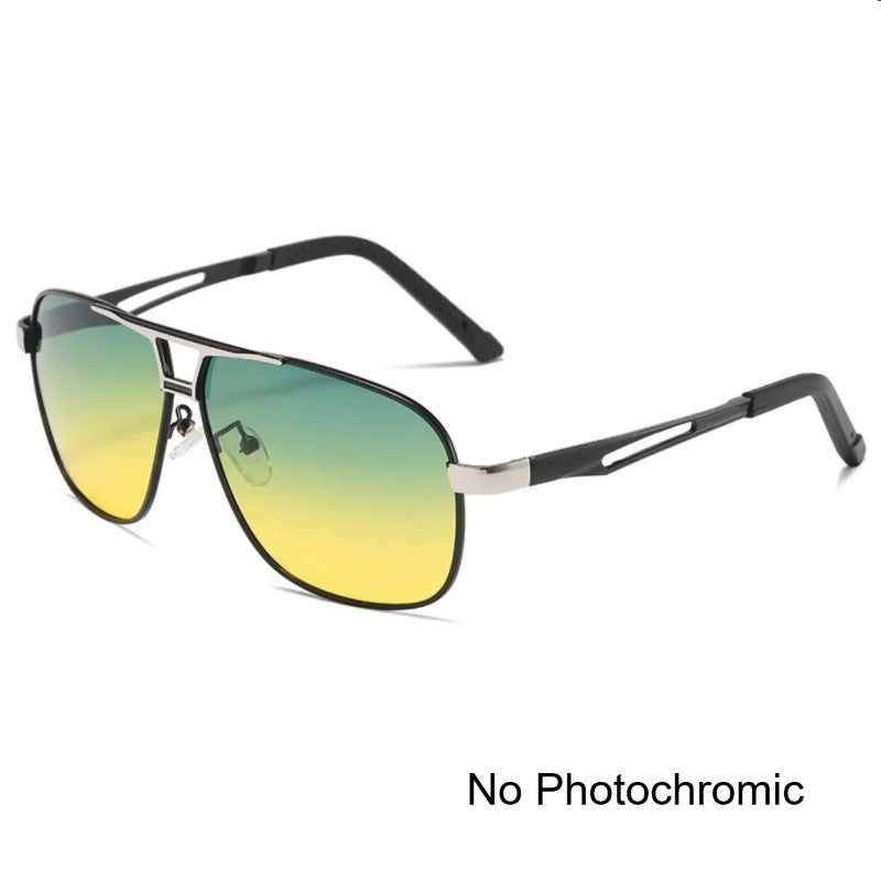 Men Night Vision Polarized Photochromic Sunglasses Aviator Style Yellow Color Change Lenses Driving Sun Glasses