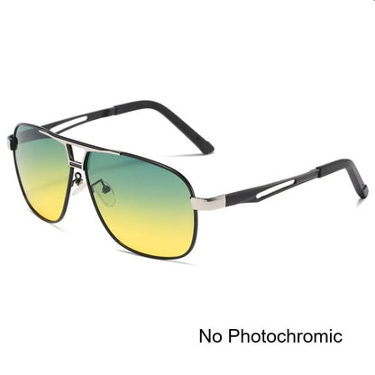Men Night Vision Polarized Photochromic Sunglasses Aviator Style Yellow Color Change Lenses Driving Sun Glasses