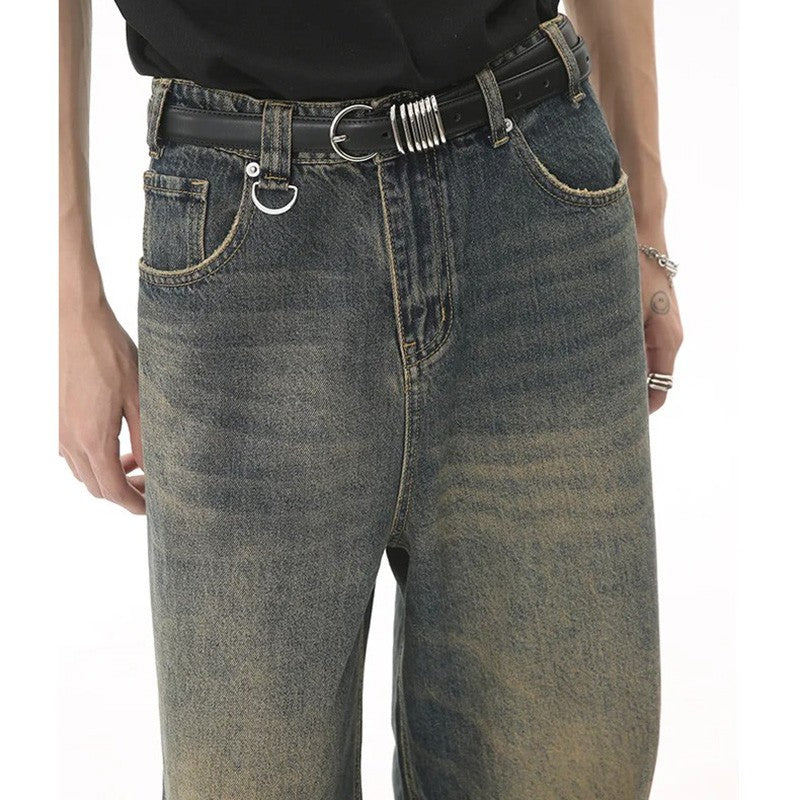 New Men's Baggy Straight Leg Wide Leg Jeans Male Fashion Vintage Wash Casual Denim Pants Youth Popular Brand Streetwear Trousers