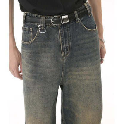 New Men's Baggy Straight Leg Wide Leg Jeans Male Fashion Vintage Wash Casual Denim Pants Youth Popular Brand Streetwear Trousers