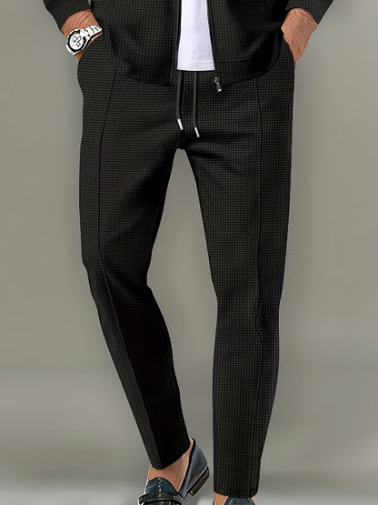 Calça Masculina Casual de Waffle de Cintura Média Calça Leve e Elegante Adequada para Todas as Estações