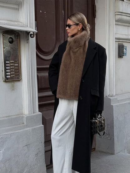 Women Solid Faux Fur Vest Crop Top Fashion Turtleneck Fluffy Short Tank Tops 2025 Winter Lady Elegant Sleeveless Jacket Coat