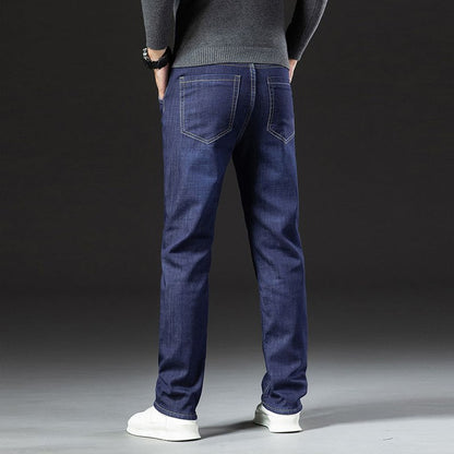 Calça Jeans Masculina de Inverno Forrada com Lã Grossa Calça Jeans Masculina de Cintura Solta Reta Slim Fit Calça Social Casual Confortável