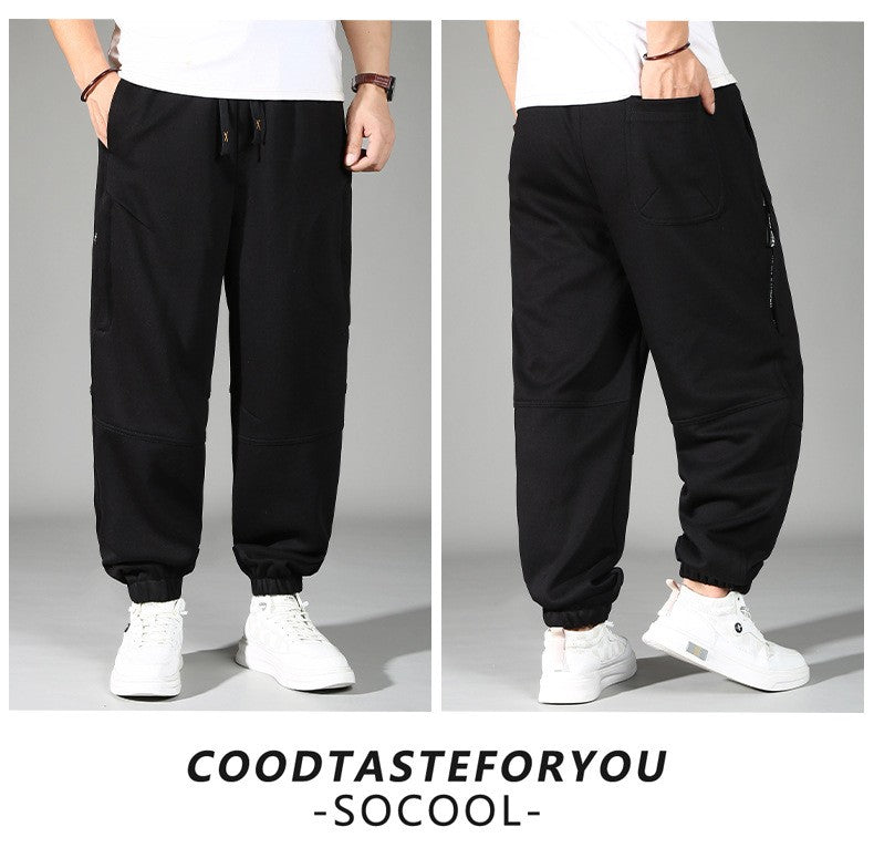 Calça Masculina Plus Size Grande Cintura Elástica Solta Jogger Masculina Primavera Moletom Plus Size Calça Esportiva Folgada