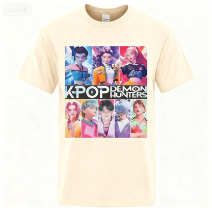 2025 Summer Men Clothes KPop Demon Hunters Saja Boys Soft  100% Pure Cotton Printed T-shirt Cool Cosplay Costume Oversize Y2k