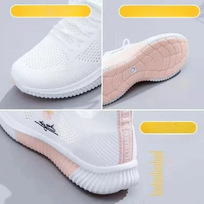 Spring and autumn seasonsLadies Knitted Sneakers Fashion Simple Lace-up Running Shoes Mesh Breathable Casual Female Students