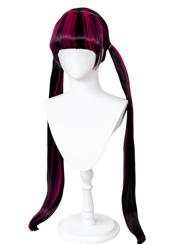 REEWES 40inch  Long Black Pink stright synthetic Hair Monster High Draculaura Wig With Bang For Teen Cosplay Halloween Costume