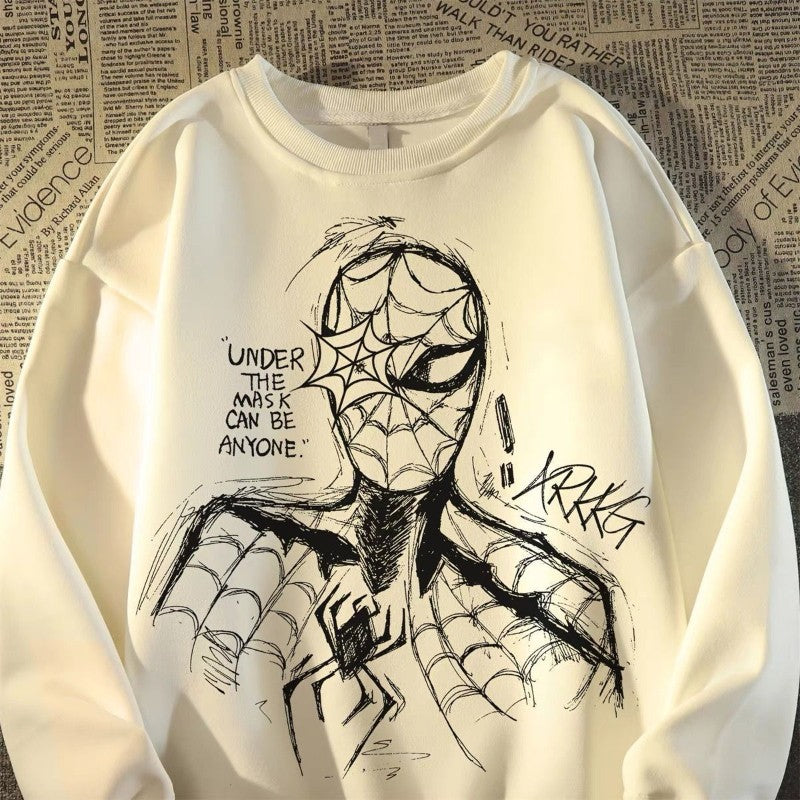Moletom Marvel Homem-Aranha com gola redonda, estampado, 100% algodão, blusa unissex, solta, criativa, presente de Filmes Periféricos dos Vingadores