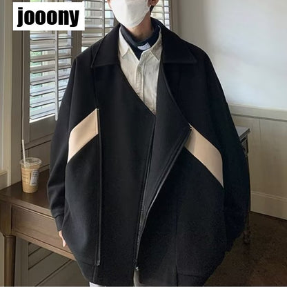 Commuting style Harajuku Cropped Overcoat Vintage British Style Men's Autumn Winter High Street Fashion Style Jacket Fashion