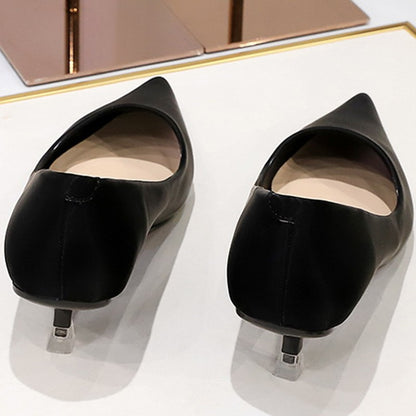 New Big Size Women's Boat Shoes Leather 4.5cm High Heels Pointed Toe Pumps Stilettos Basic Pump For Female White Black Wine Red