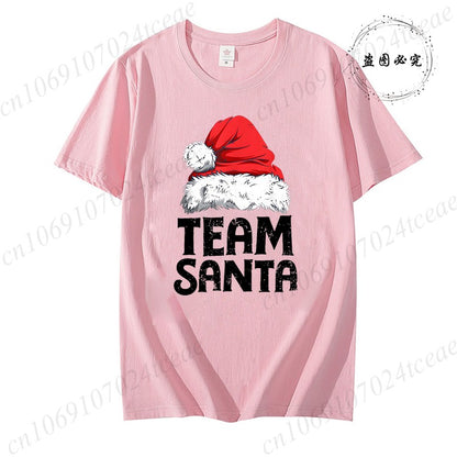 Women's Casual Short Sleeve T-Shirt with Christmas Team Santa Print T-Shirts Round Neck Christmas Party Wear Women's Clothing