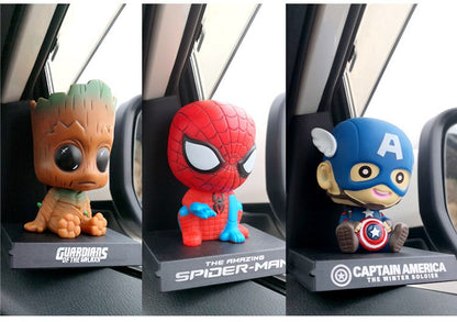 Versão Q do Boneco Batman Toy Figures Desenho Animado Bobble Head Enfeites de Carro Os Vingadores da Marvel Boneco do Capitão América Homem-Aranha