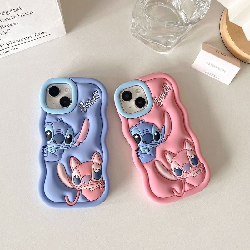 Capa de Celular Disney Desenho Animado Fofo Iphone 11 12 13 14 15 Pro Plus Stitch Material de Silicone Simples Completa Presente de Dia dos Namorados