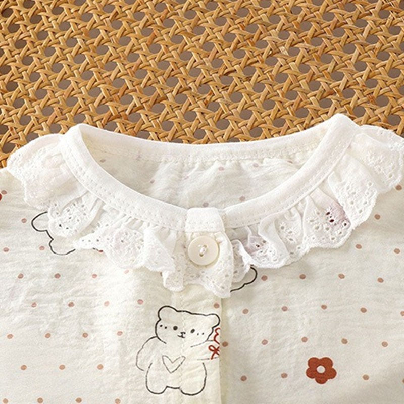 Kids Home Clothes 2Pcs Set Baby Loose Pajamas Fashion Girl Lace Floral Print Sleepwear Children Air Conditioner Long Sleeve Pant