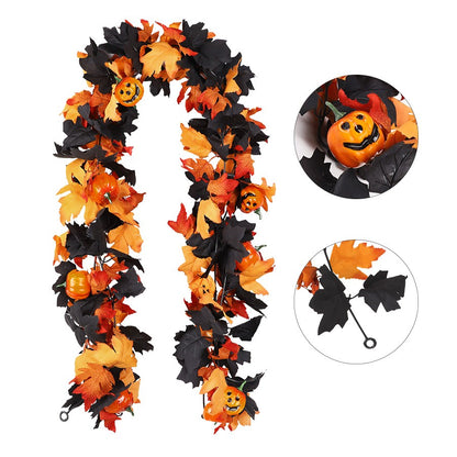 Halloween Artificial Vines Red Black Autumn Maple Leaves Fake Garland For Home Christmas Thanksgiving Party Fireplace Fall Decor
