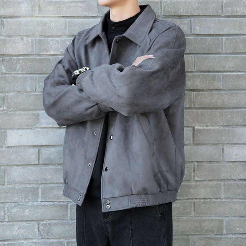 Men's Fashion Vibe Style Faux Suede Oversized Casual Jacket Autumn Streetwear Trendy Bomber with Premium Look