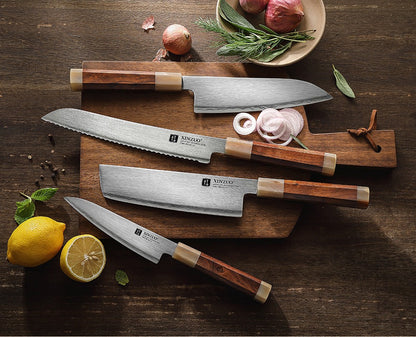 XINZUO 4PCS Kitchen Knives Set Japanese ZDP-189 Composite Steel 65-67 HRC Chef Knife Bread Nakiri Santoku Utility Cooking Tools