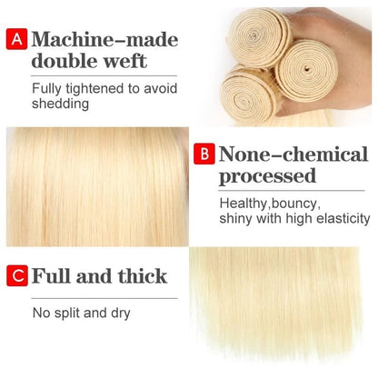 Cabelo Humano Loiro 613 Pacotes Lisos 613 1/3/4 Peças Pacotes 34 36 38 40 Polegadas Grau 12A Extensões de Cabelo Remy Virgem