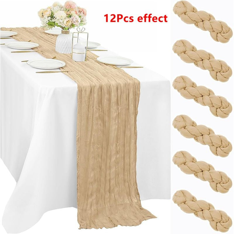 90*180CM 1Pcs Green Cheesecloth Table Long Runner Bohemian Gauze Tablecloth Decoration for Wedding Party Banquet Bride Shower