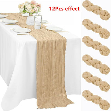 90*180CM 1Pcs Green Cheesecloth Table Long Runner Bohemian Gauze Tablecloth Decoration for Wedding Party Banquet Bride Shower
