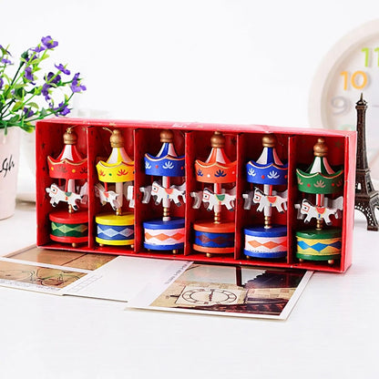 Christmas Wooden Carousel Horse Miniature Ornaments Christmas Tree Hanging Pendants New Year Gift Toy For Kid Home Party Decor