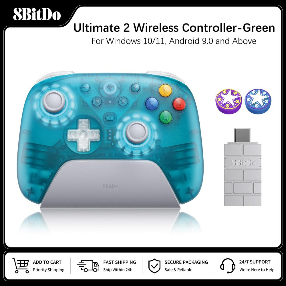 8BitDo Ultimate 2 Wireless Game Controller for Windows 10/11 2.4G Gamepad TMR Joystick with Charging Dock for Android PC Steam