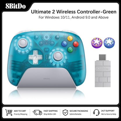 8BitDo Ultimate 2 Wireless Game Controller for Windows 10/11 2.4G Gamepad TMR Joystick with Charging Dock for Android PC Steam