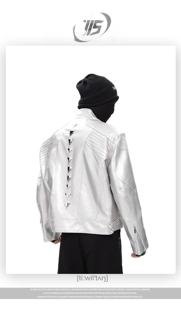 FEWQ Niche Design Men's PU Leather Coats Stand Collar Solid Color Zipper Metal Design Shoulder Pads Male Short Jacket 24K5931