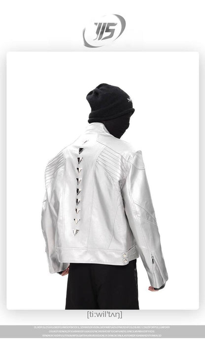 FEWQ Niche Design Men's PU Leather Coats Stand Collar Solid Color Zipper Metal Design Shoulder Pads Male Short Jacket 24K5931