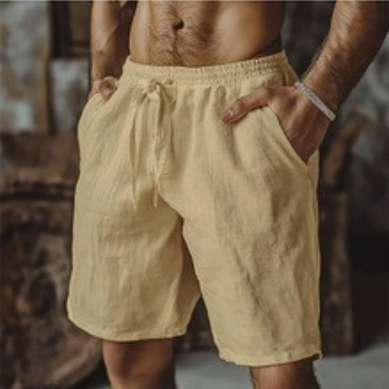 2025 New Summer New Men's Cotton Linen Breathable Shorts Hawaii Beach Pants Male Solid Color Trousers Loose Versatile Streetwear