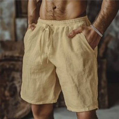 2025 New Summer New Men's Cotton Linen Breathable Shorts Hawaii Beach Pants Male Solid Color Trousers Loose Versatile Streetwear