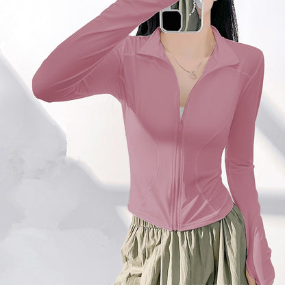 Women Zip Fitness Yoga Shirt Long Sleeve Sports Jacket Gym Pilates Slim Fit Top Cycling Running Coat Workout Clothes Activewear