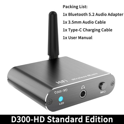 Qualcomm APTX-HD Bluetooth 5.2 Audio Receiver Hifi Stereo Music CD-Quality Sound 3.5mm AUX Coaxial Optical Fiber Wirelss Adapter